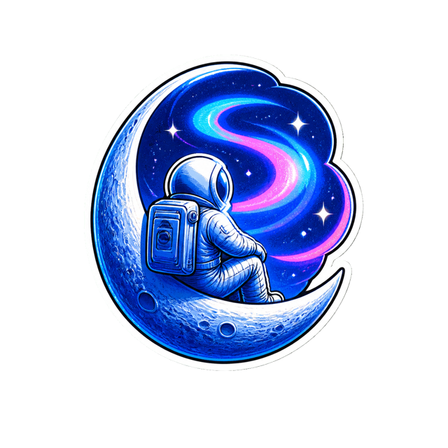 An astronaut on a crescent moon sticker