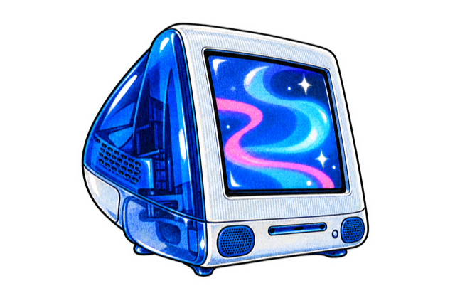 A translucent blue computer sticker