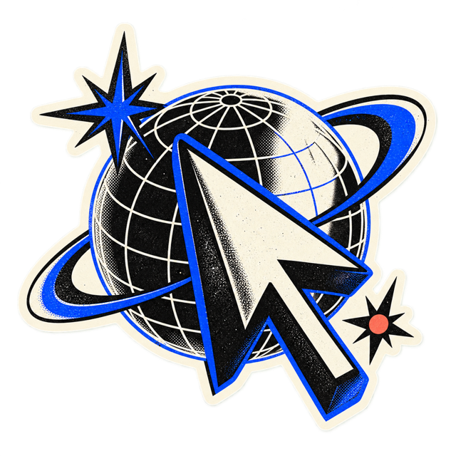 An editorial globe and cursor sticker
