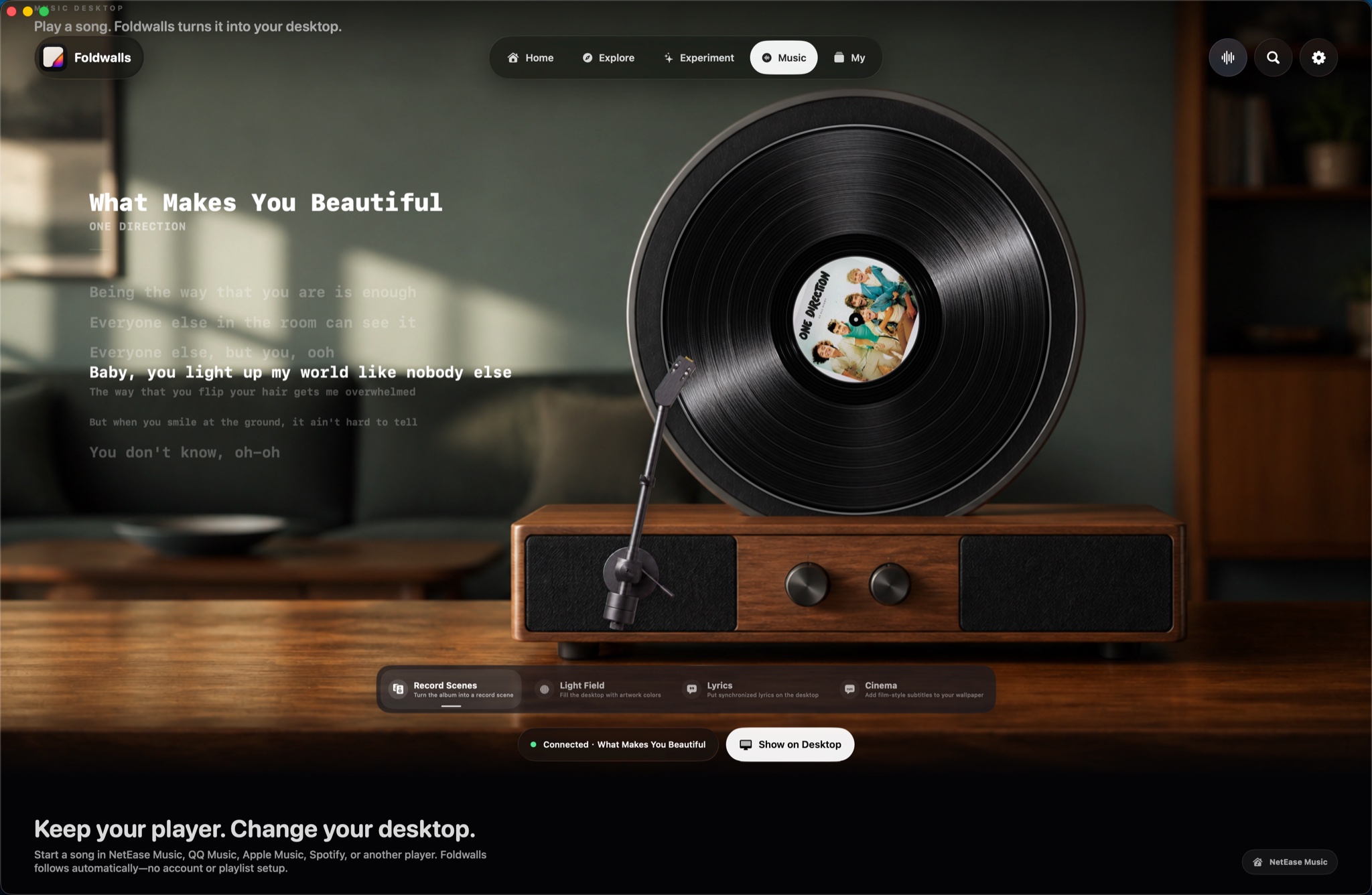 Music Desktop page in Foldwalls